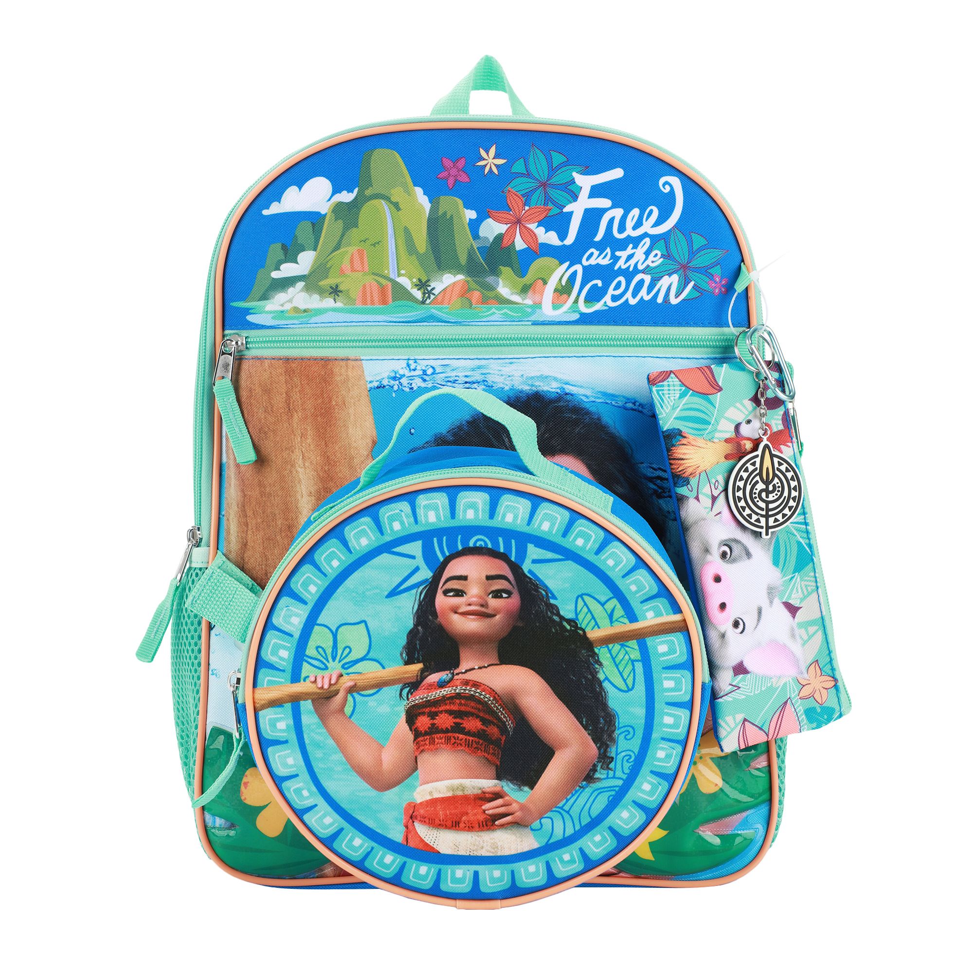 BIOWORLD Disney Princess Moana Free As The Ocean Kids 16 Backpack And Lunch Bag 5 Piece Set