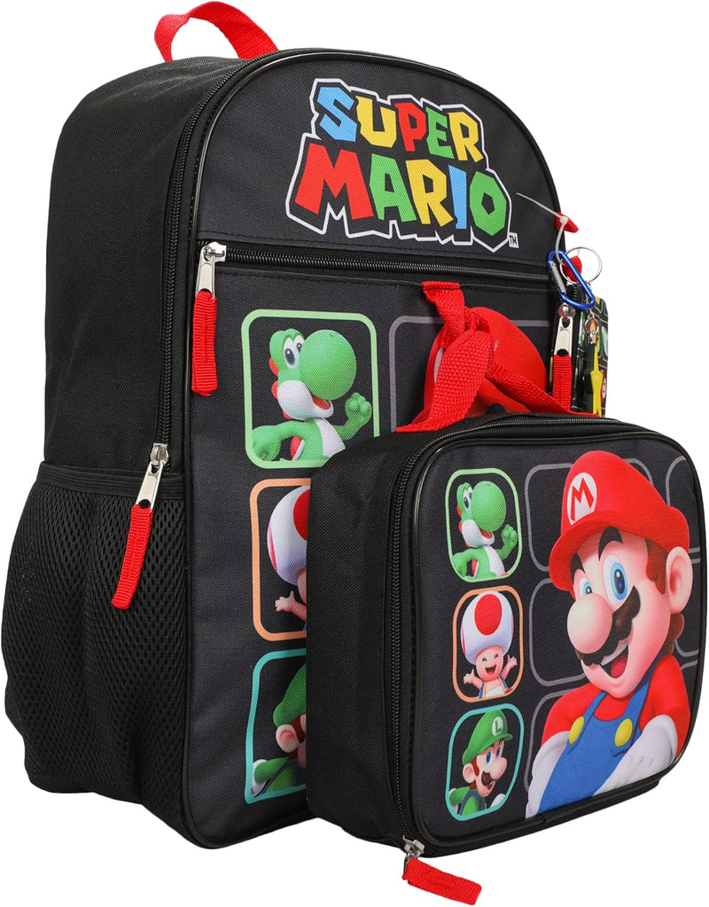 Super Mario Bros. Characters 5 Piece Kids 16 Backpack Set