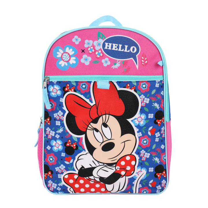 Minnie Mouse Floral Pattern Kids 16" Backpack and Lunch Bag 5 Piece Set