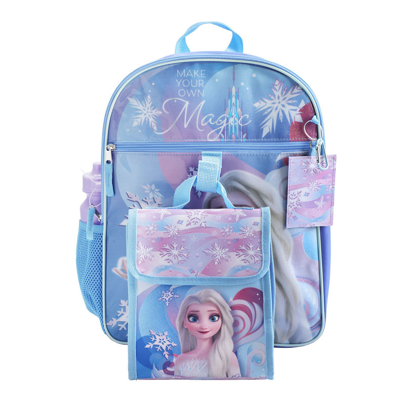 BIOWORLD Disney Frozen Anna And Elsa Kids 16 Backpack And Lunch Bag 5 Piece Set