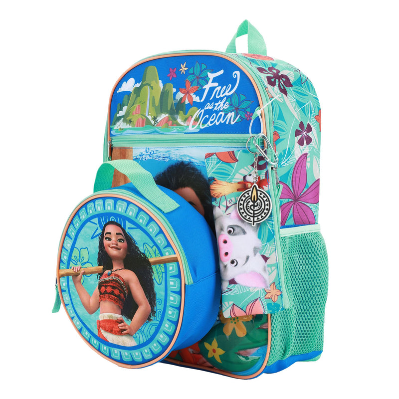 Disney Princess Moana Free as the Ocean Kids 16" Backpack and Lunch Bag 5 Piece Set