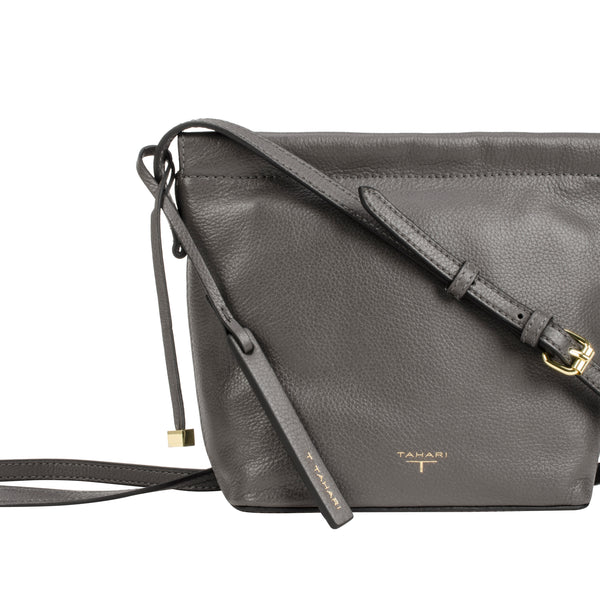 Gray leather crossbody on sale